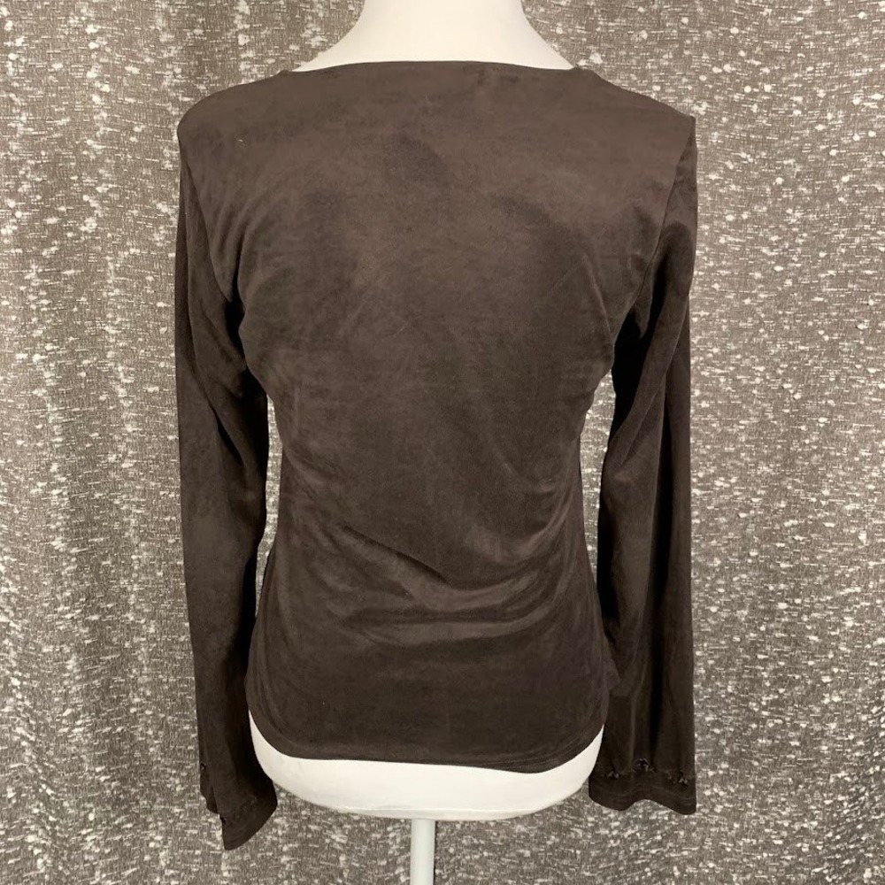 Vintage Express Jeans Brown Embroidered Long Sleeve Top Y2K Boho Women's M - Picture 4 of 7